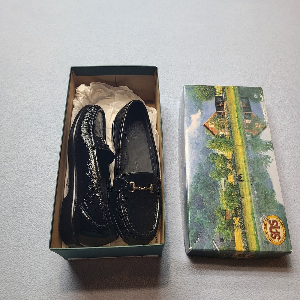 SAS Metro-P Loafers Womens 6W Black Excellent Patent Leather Horsebit Slip On - Picture 2 of 7